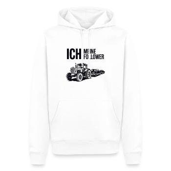 Ich & meine Follower – Traktor Edition - Männer Premium Bio Hoodie - Weiß - Vorne - Nico (187cm)