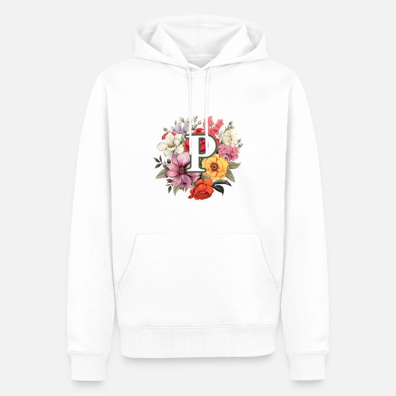 P Bouquet de monogramme - Sweat à capuche Premium bio Homme - blanc