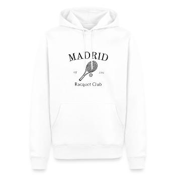 Madrid - Tennis - Espagne - Cadeau - Souvenir - Sweat à capuche Premium bio Homme - blanc - Devant - Nico (187cm)