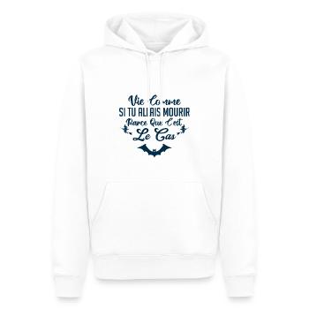 Vie comme si tu allais mourir - Sweat à capuche Premium bio Homme - blanc - Devant - Nico (187cm)