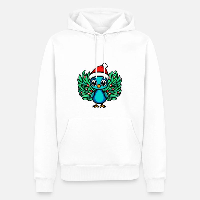 Paon Oiseau Noël - Sweat à capuche Premium bio Homme - blanc