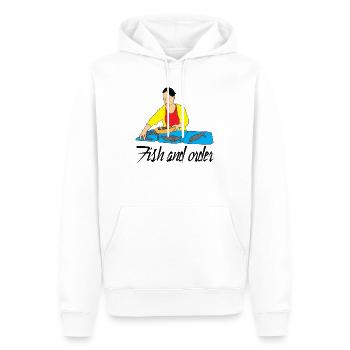 Marché des poissonneries - Sweat à capuche Premium bio Homme - blanc - Devant - Nico (187cm)