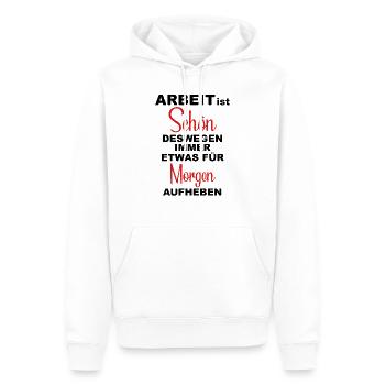 Arbeite morgen lustiges Motiv Weiss - Männer Premium Bio Hoodie - Weiß - Vorne - Nico (187cm)