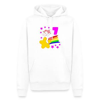7 Septième Anniversaire 7 Bday Fille Licorne - Sweat à capuche Premium bio Homme - blanc - Devant - Nico (187cm)