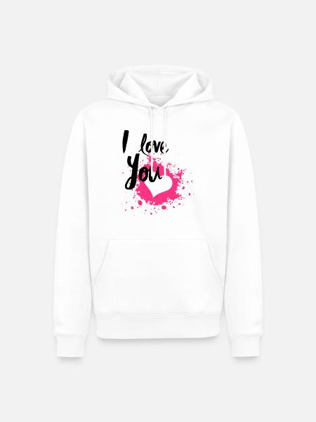 I Love You - Felpa con cappuccio ecologica premium da uomo - bianco
