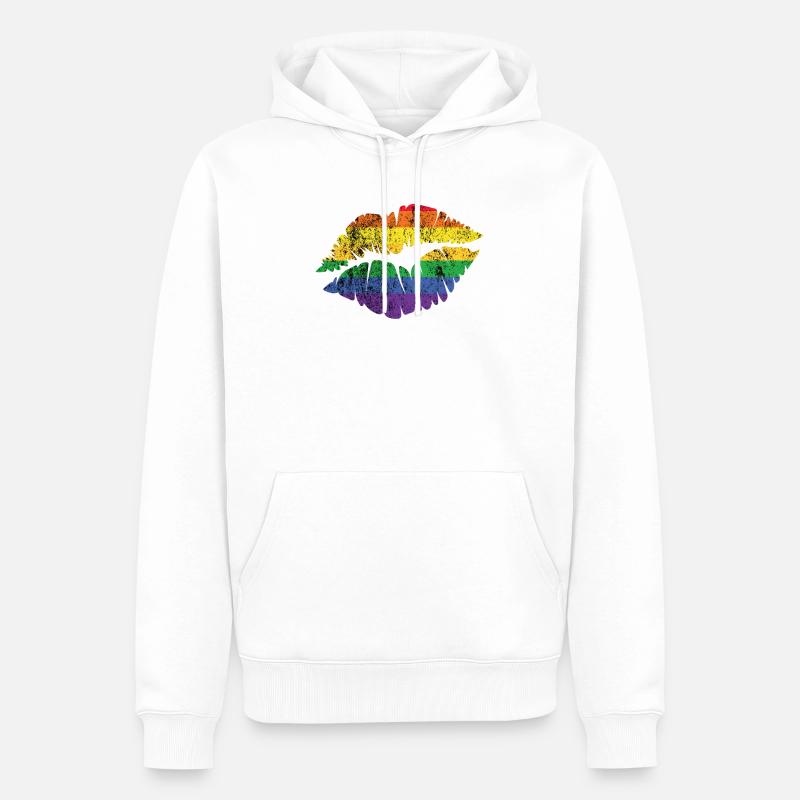 LGBT Rainbow Lips - Sweat à capuche Premium bio Homme - blanc
