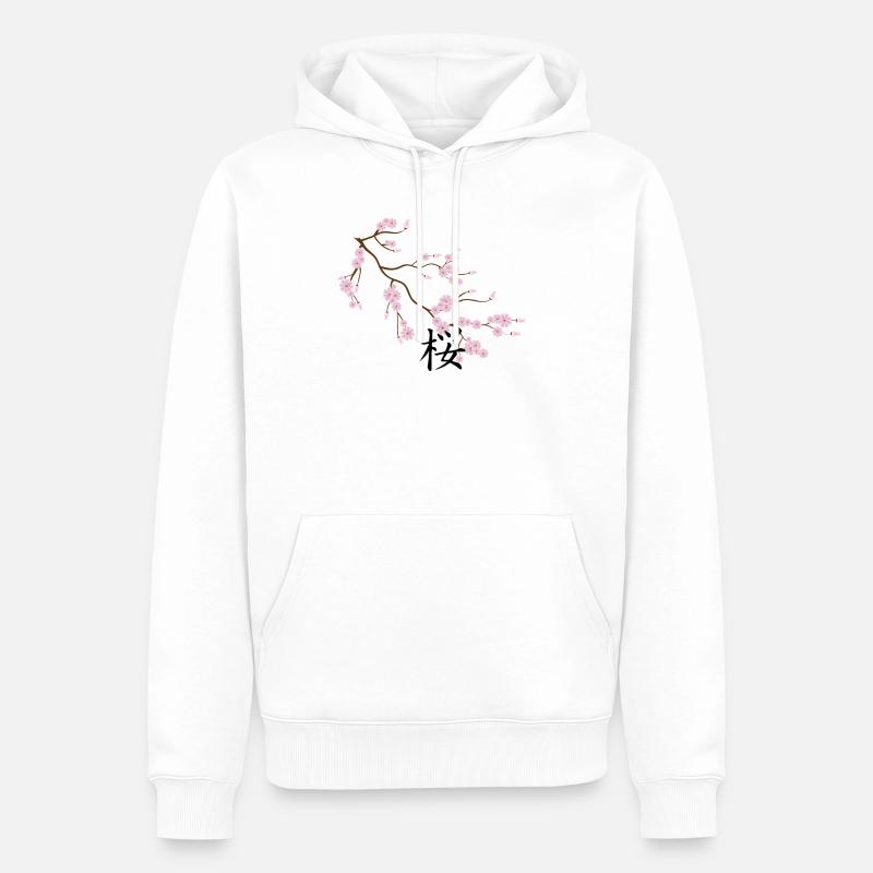 fleurs d'arbre sakura avec kanji - Sweat à capuche Premium bio Homme - blanc