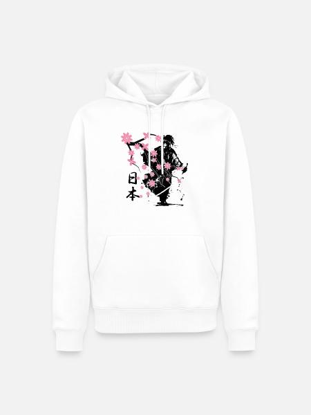 Samurai Krieger Sakura Blumenstil - Männer Premium Bio Hoodie - Weiß