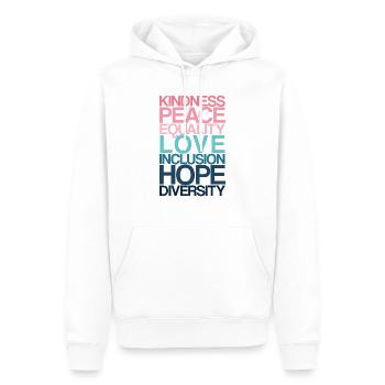 Bonté Paix Égalité AMOUR - Sweat à capuche Premium bio Homme - blanc - Devant - Nico (187cm)