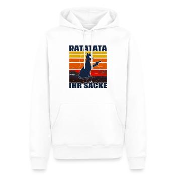 Ratatata Ihr Säcke - Vintage Crazy Cat Retro Tee - Männer Premium Bio Hoodie - Weiß - Vorne - Nico (187cm)