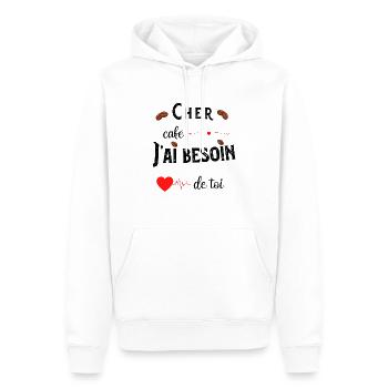 J'ai besoin d'un café - Humour café lover - Sweat à capuche Premium bio Homme - blanc - Devant - Nico (187cm)