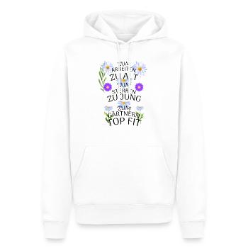 ZUM ARBEITEN ZU ALT ZU GÄRTNER TOP FIT - Männer Premium Bio Hoodie - Weiß - Vorne - Nico (187cm)