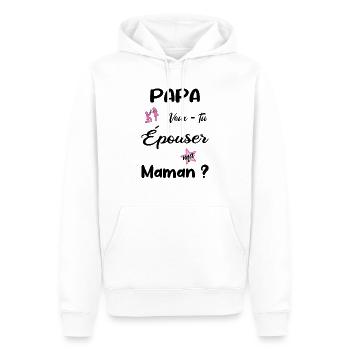 Papa veux tu épouser ma maman - demande mariage - Sweat à capuche Premium bio Homme - blanc - Devant - Nico (187cm)