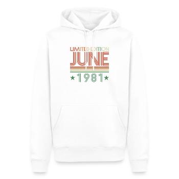 41ème anniversaire Juin né 1981 Idée cadeau - Sweat à capuche Premium bio Homme - blanc - Devant - Nico (187cm)