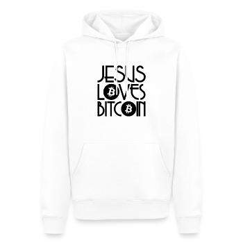 Jesus Loves Bitcoin - Jesus Liebt Bitcoin - Männer Premium Bio Hoodie - Weiß - Vorne - Nico (187cm)