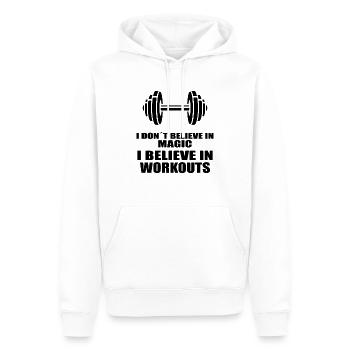 I BELIEVE IN WORKOUTS - Männer Premium Bio Hoodie - Weiß - Vorne - Nico (187cm)