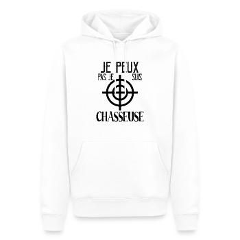 Tshirt femme Je peux pas je suis Chasseuse - Sweat à capuche Premium bio Homme - blanc - Devant - Nico (187cm)