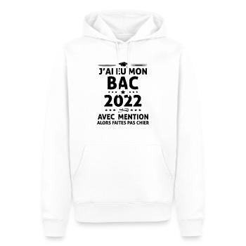 Ideé Cadeau Bachelier Bachelière Bac 2022 humour - Sweat à capuche Premium bio Homme - blanc - Devant - Nico (187cm)