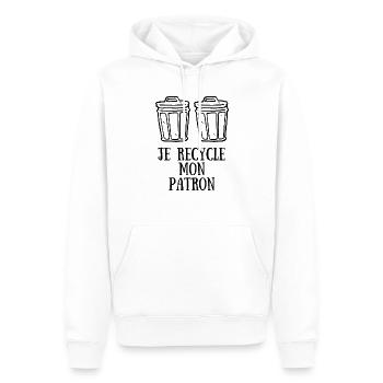 JE RECYCLE MON PATRON - HUMOUR DE BUREAU - Sweat à capuche Premium bio Homme - blanc - Devant - Nico (187cm)