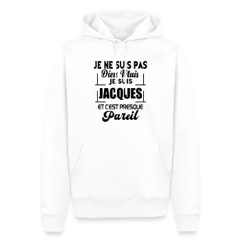 Tshirt homme Je suis pas dieu mais Jacques - Sweat à capuche Premium bio Homme - blanc - Devant - Nico (187cm)