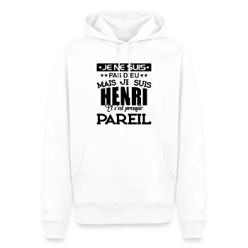 Tshirt homme Je suis pas dieu mais Henri - Sweat à capuche Premium bio Homme - blanc - Devant - Nico (187cm)
