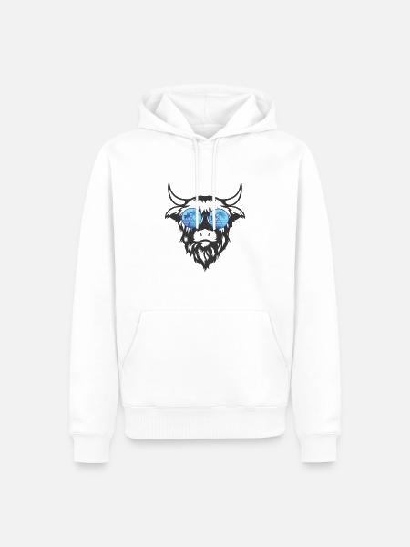 Kuhkopf mit Brille - Männer Premium Bio Hoodie - Weiß