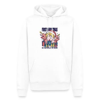 Vêtements de grossesse Noël Enceinte - Sweat à capuche Premium bio Homme - blanc - Devant - Nico (187cm)
