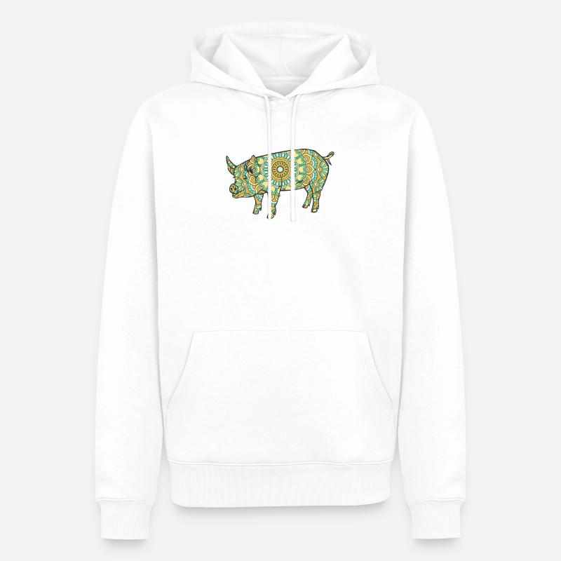 Mandala Pig Geometry Pattern - Sweat à capuche Premium bio Homme - blanc