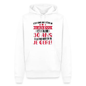 Beau gosse de 30 ans je gère cadeau anniversaire - Sweat à capuche Premium bio Homme - blanc - Devant - Nico (187cm)