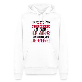 Beau gosse de 18 ans je gère cadeau anniversaire - Sweat à capuche Premium bio Homme - blanc - Devant - Nico (187cm)