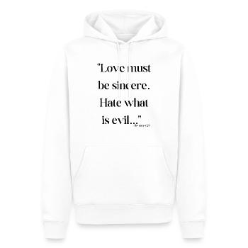 Love must be sincere. Hate what is evil - Men’s Premium Organic Hoodie - white - Front - Nico (187cm)