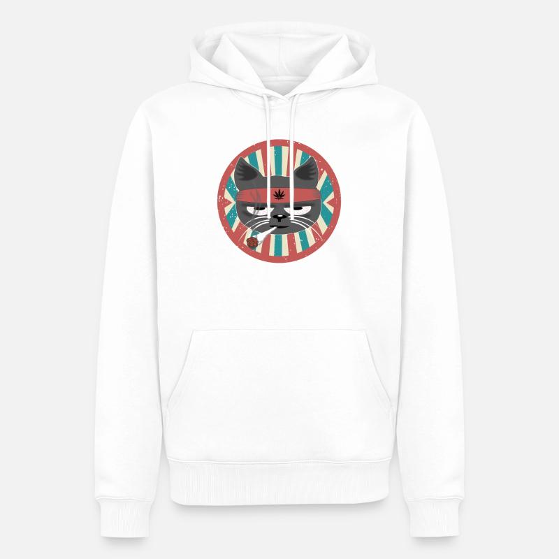 Katze mit Joint - Männer Premium Bio Hoodie - Weiß