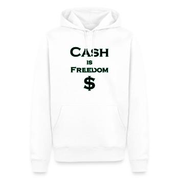 Cash is FREEDOM $ - black with green border - Men’s Premium Organic Hoodie - white - Front - Nico (187cm)