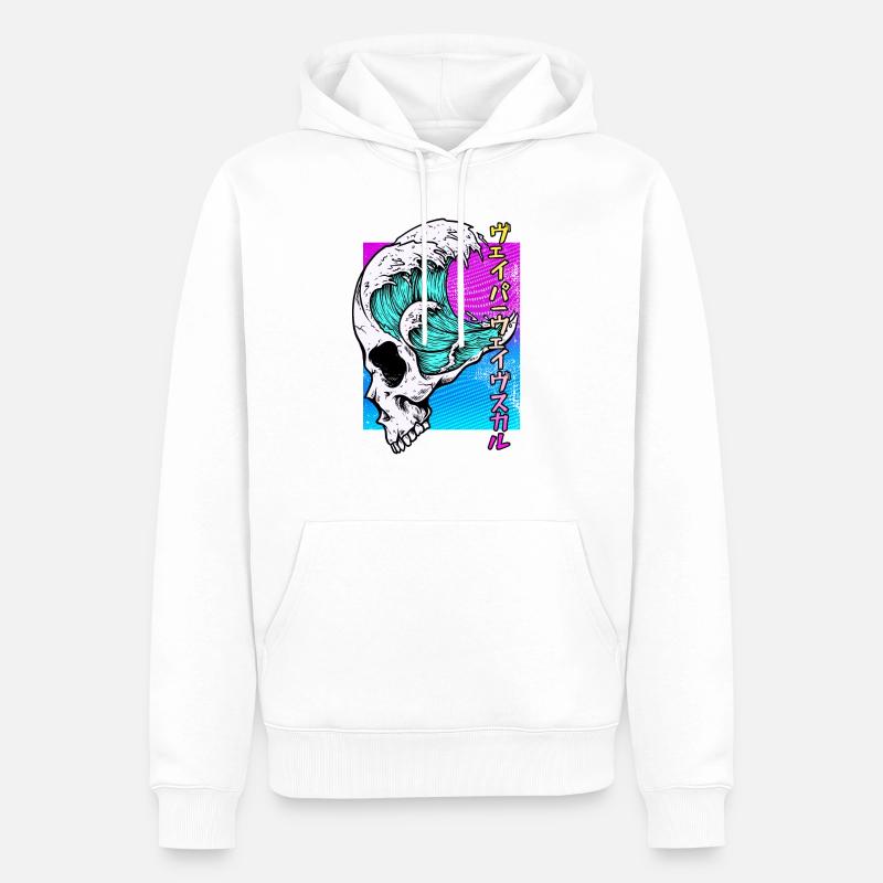 Skull Vaporwave Synthwave - Sweat à capuche Premium bio Homme - blanc