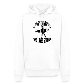 Female surfer riding waves surfing surfboard surfing instructor - Men’s Premium Organic Hoodie - white - Front - Nico (187cm)