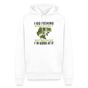 Funny Fishing Tee I Go Fishing Because I Like It - Männer Premium Bio Hoodie - Weiß - Vorne - Nico (187cm)