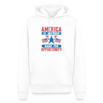 AMERICA IS ANOTHER NAME FOR OPPORTUNITY 2 - Men’s Premium Organic Hoodie - white - Front - Nico (187cm)