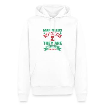 DER MENSCH BRAUCHT SCHWIERIGKEITEN SIE SIND NOTWENDIG GESUNDHEIT - Männer Premium Bio Hoodie - Weiß - Vorne - Nico (187cm)