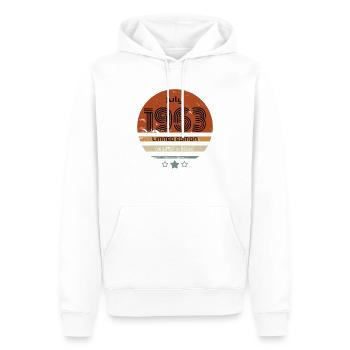 Anniversaire 1963 Juillet - Sweat à capuche Premium bio Homme - blanc - Devant - Nico (187cm)