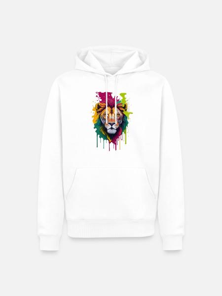 WILDES LÖWENDESIGN SPLASH ART - Männer Premium Bio Hoodie - Weiß