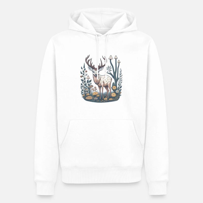 Cerf Mushroom Cottagecore - Sweat à capuche Premium bio Homme - blanc