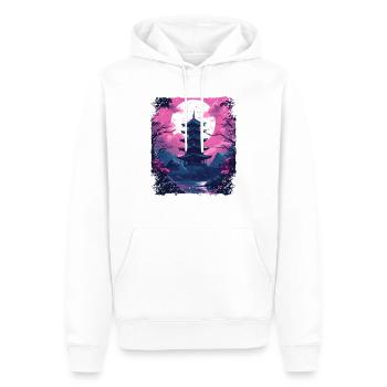 Sakura Cherry Blossom Tree dans un temple Vaporwave - Sweat à capuche Premium bio Homme - blanc - Devant - Nico (187cm)