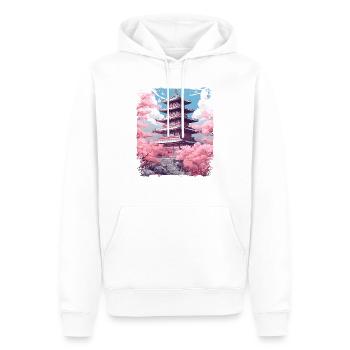 Kirschblüten-Sakura-Baum in einer Tempel-Dampfwelle - Männer Premium Bio Hoodie - Weiß - Vorne - Nico (187cm)