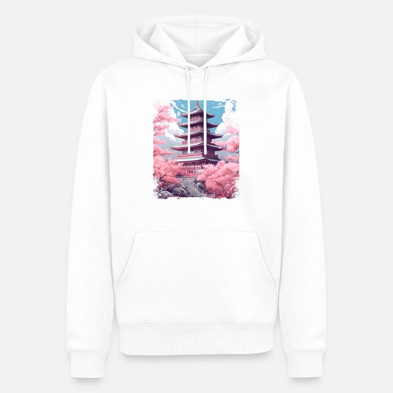 Kirschblüten-Sakura-Baum in einer Tempel-Dampfwelle - Männer Premium Bio Hoodie - Weiß