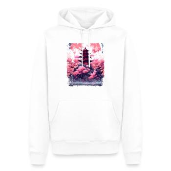 Cerisier en fleurs dans un temple Sakura Vaporwave - Sweat à capuche Premium bio Homme - blanc - Devant - Nico (187cm)