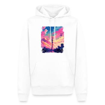 Vaporwave Skytree Tokyo Esthétique Japonaise - Sweat à capuche Premium bio Homme - blanc - Devant - Nico (187cm)