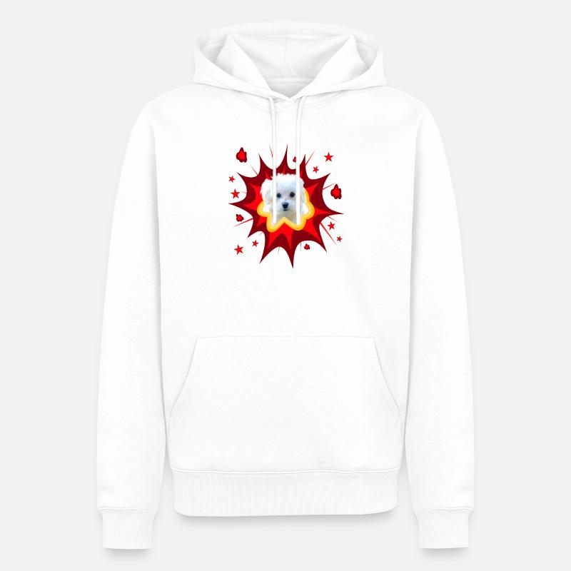 Comic Hund Design - Pow - Malteser - Männer Premium Bio Hoodie - Weiß