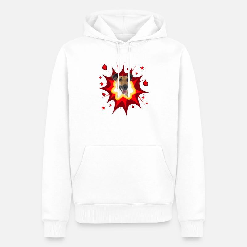 Comic Hund Design - Pow - Foxterrier - Männer Premium Bio Hoodie - Weiß