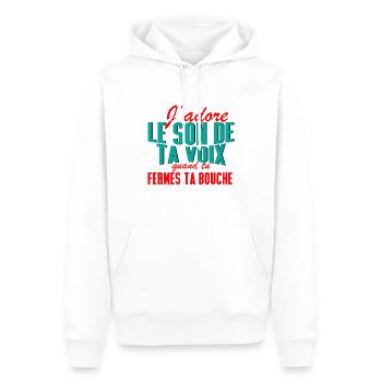 J'adore le son de ta voix quand tu fermes ta - Sweat à capuche Premium bio Homme - blanc - Devant - Nico (187cm)