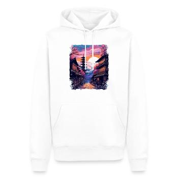 Alpes japonaises Takayama Village Japon Vaporwave - Sweat à capuche Premium bio Homme - blanc - Devant - Nico (187cm)